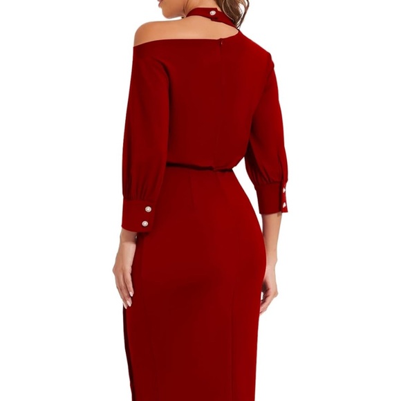🌹🆕 Elegant Red Off-Shoulder One Shoulder Dress Small Christmas dress - Picture 4 of 8